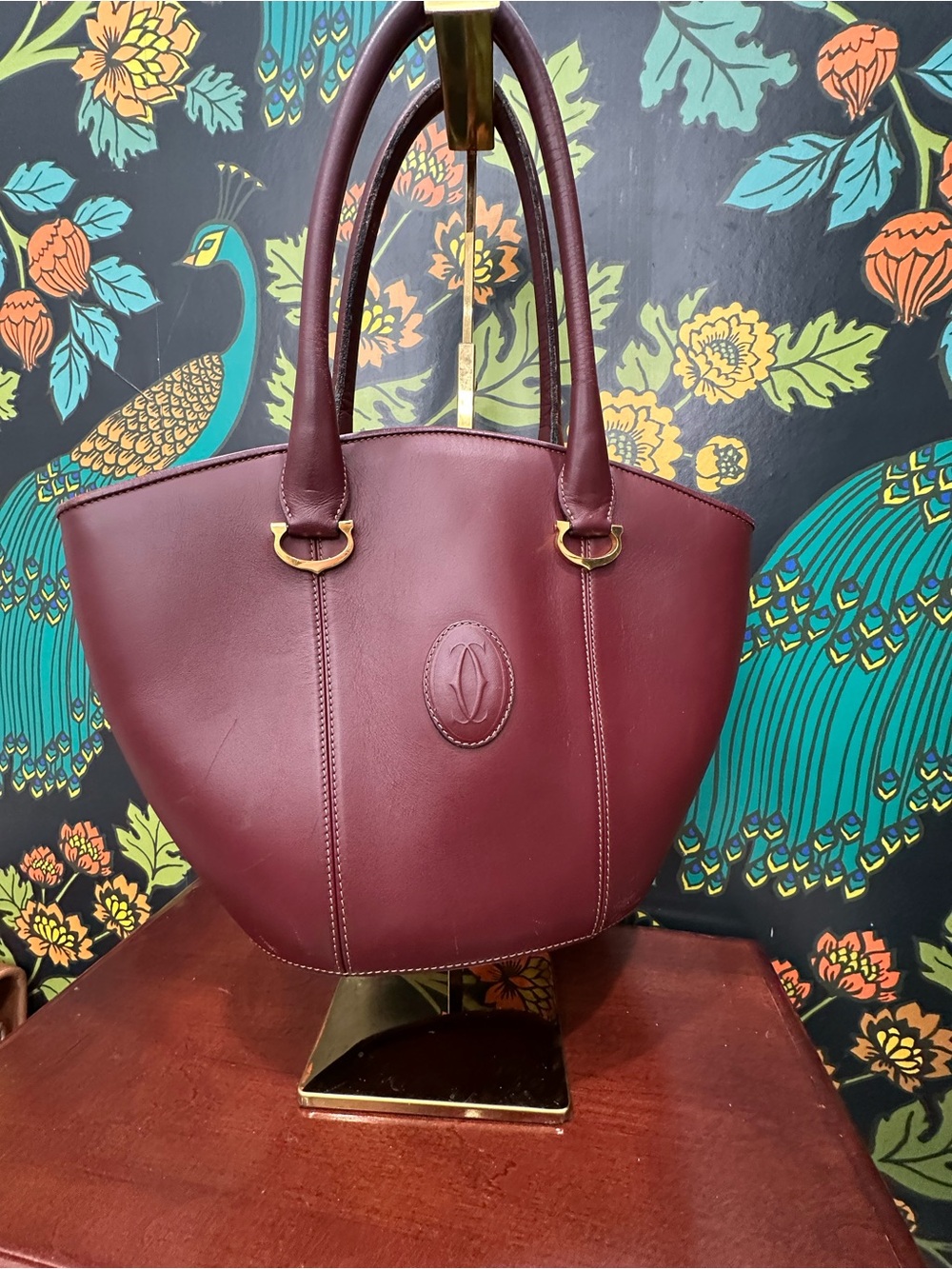 Vintage Cartier Must de Cartier Bordeaux Leather Tote / Burgundy Shoulder Bag - Picture 5 of 11